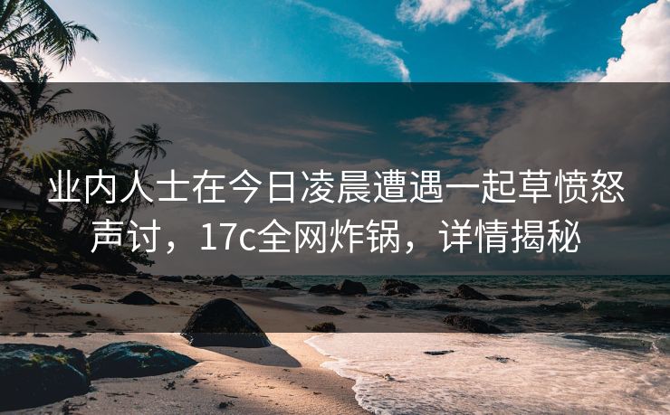 业内人士在今日凌晨遭遇一起草愤怒声讨,17c全网炸锅,详情揭秘