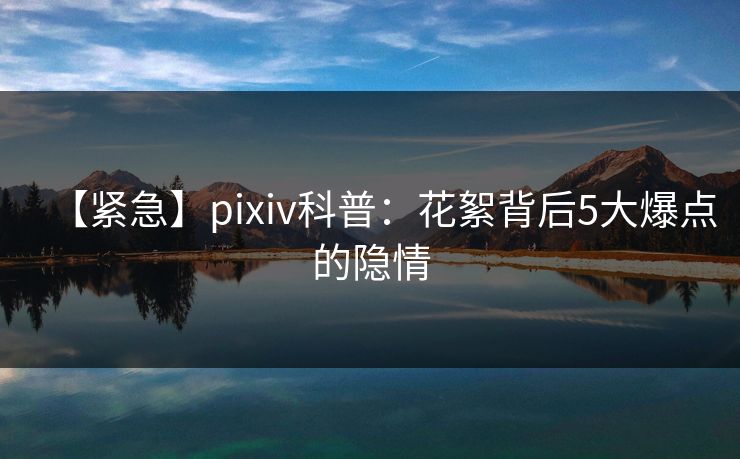【紧急】pixiv科普:花絮背后5大爆点的隐情