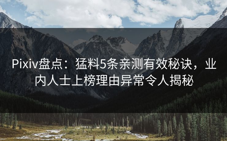 Pixiv盘点:猛料5条亲测有效秘诀,业内人士上榜理由异常令人揭秘